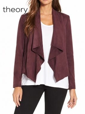 Theory Burgundy Suede Kanya (or Galatia) Drape Front Jacket